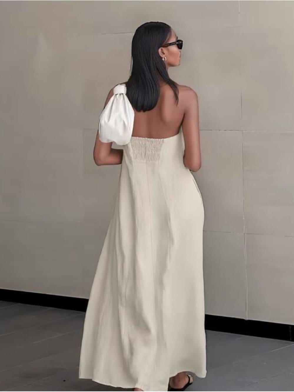 NEW Beige Linen Strapless Maxi Dress - Picture 5 of 12
